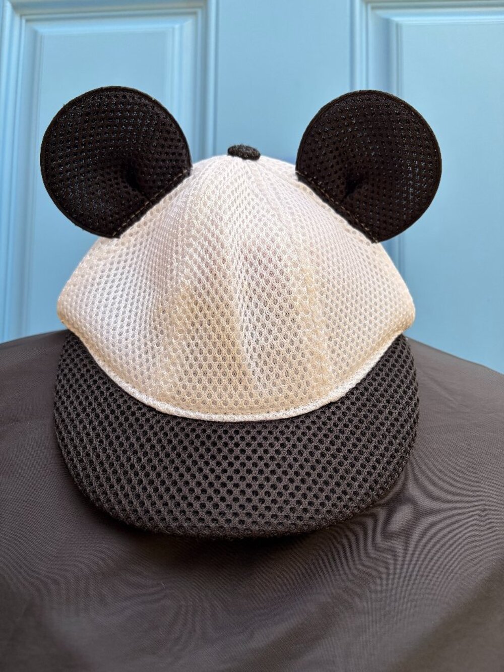 Kids Mickey Mouse Ear Baseball Cap Black White Mesh Adjustable